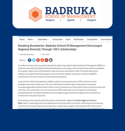 Breaking Boundaries: Badruka School Of Management Encourages Regional Diversity Through 100% Scholarships